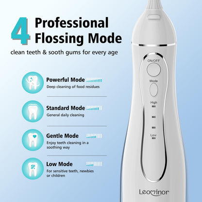 Leominor Water Flosser Pick for Teeth, 300ML Portable Oral Irrigator Upgraded Tank Removable,IPX7 Waterproof, Rechargeable Travel Teeth Cleaner, Professional Electric Flossing Machine (Pink)