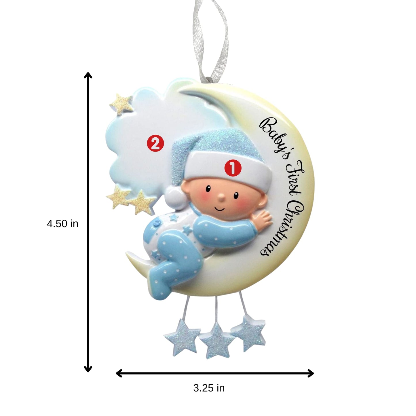 2025 Baby’s First Christmas Ornament – Baby Boy on Moon - Personalized Holiday Keepsake – Custom My 1st Christmas Ornament for Baby & Grandbaby – Engraved Gift for Newborn’s 1st Xmas