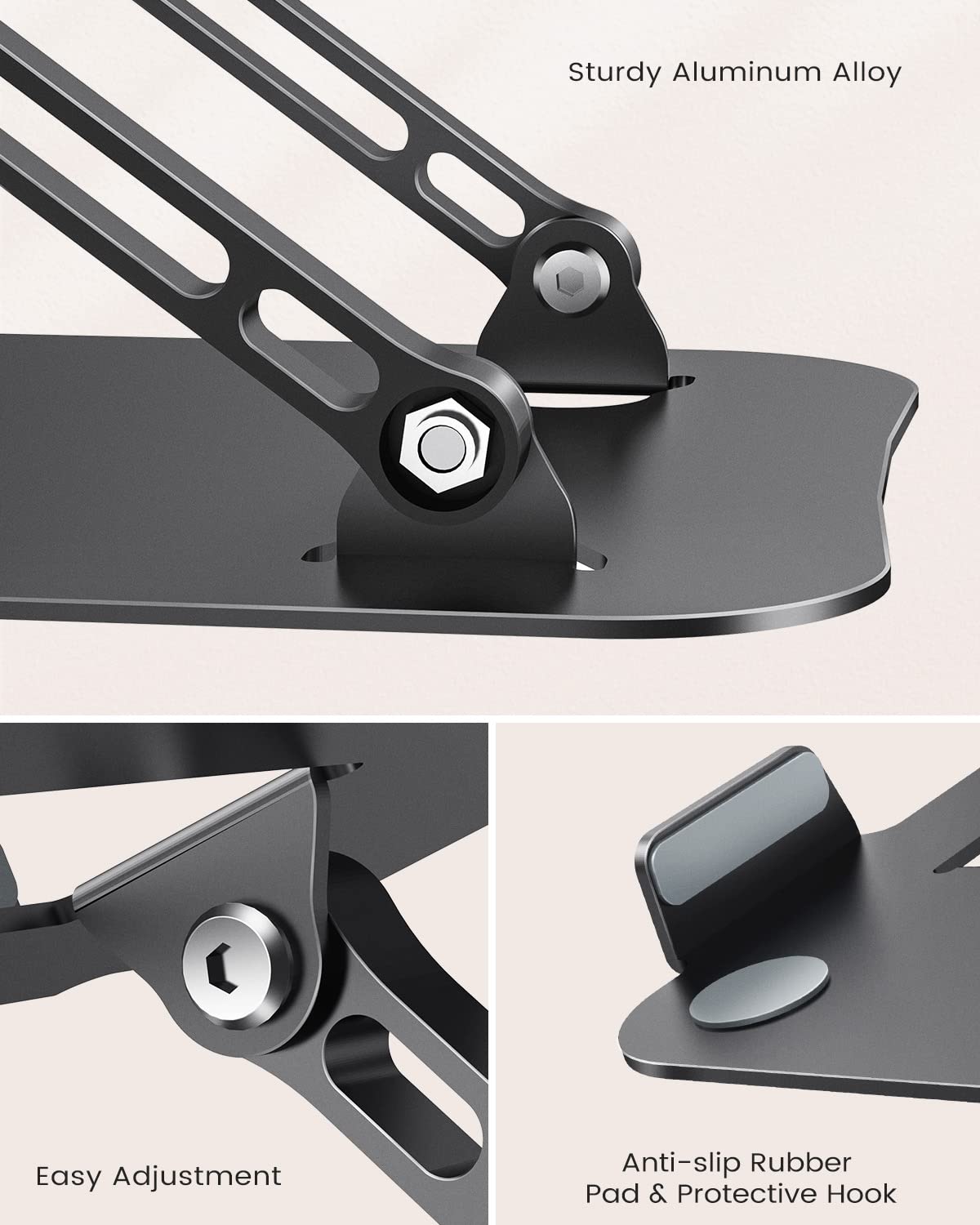 JOIOT Laptop Stand, Adjustable Laptop Stand for Desk, Aluminum Computer Stand Portable Laptop Riser, Foldable Laptop Holder for Mac HP ASUS Acer Surface ThinkPad Dell Lenovo