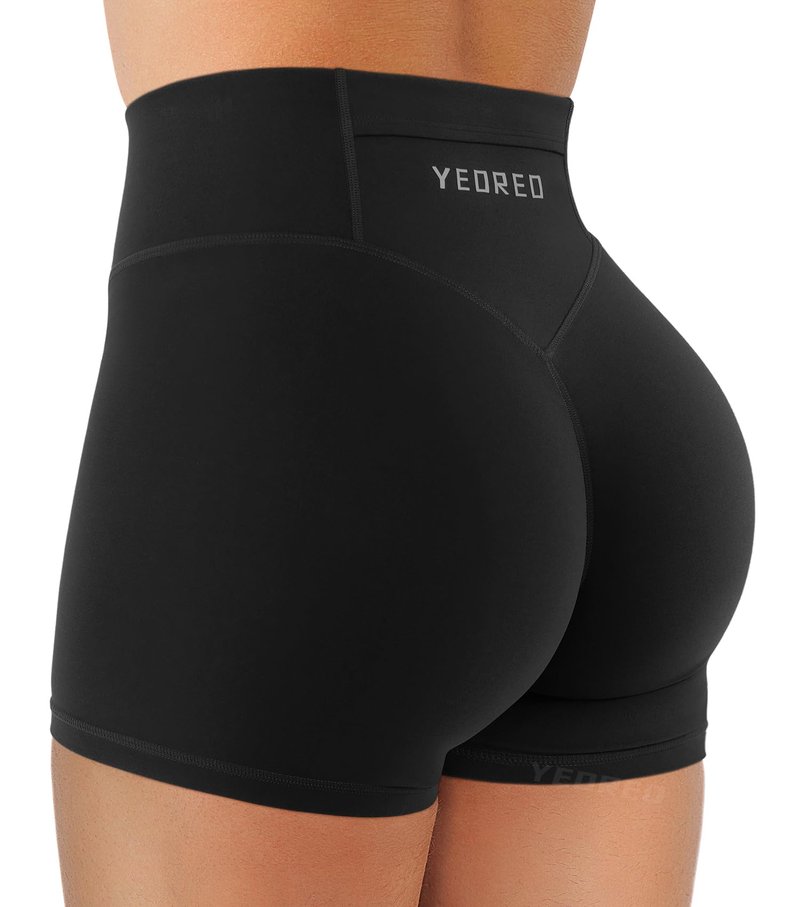 YEOREO Hidden Scrunch Workout Shorts with Pocket 3.5'' Inseam High Waist Gym Yoga Shorts Black S