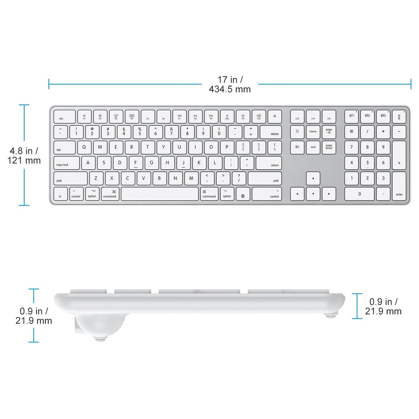 OMOTON Bluetooth Keyboard Compatible with Mac, with Numeric Keypad, Rechargeable Wireless Keyboard Compatible with MacBook Pro/Air, iMac, Mac mini/Pro Laptop and PC (Silver)