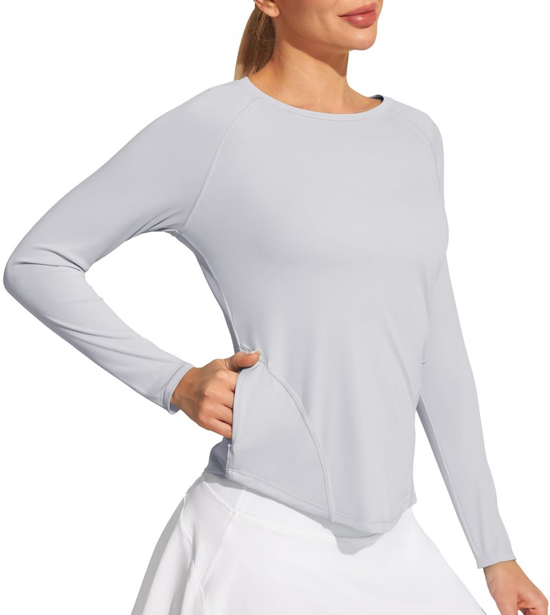 IUGA Rash Guard for Women with Pockets UPF 50+ SPF Shirts for Women Long Sleeve UV Sun Protection Clothing Hiking Swim Shirt Grey
