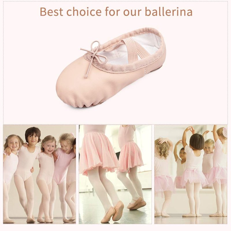 Stelle Ballet Shoes for Girls Toddler Ballet Slippers Soft Leather Boys Dance Shoes for Toddler/Little Kid/Big Kid(Ballet Pink (with Lace), 6MB)
