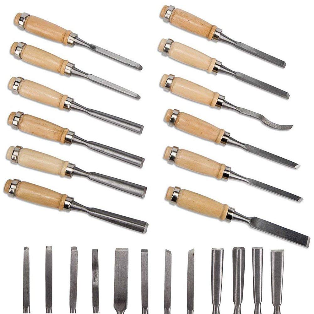 Chiyuehe Professional Wood Carving Chisel Set - 12 Piece Sharp Woodworking Tools w/Carrying Case - Great for Beginners