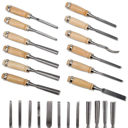 Chiyuehe Professional Wood Carving Chisel Set - 12 Piece Sharp Woodworking Tools w/Carrying Case - Great for Beginners