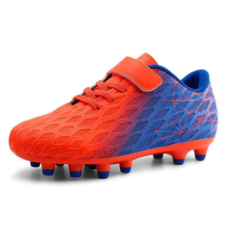 brooman Kids Firm Ground Soccer Cleats Boys Girls Athletic Outdoor Football Shoes(11,Orange Blue)