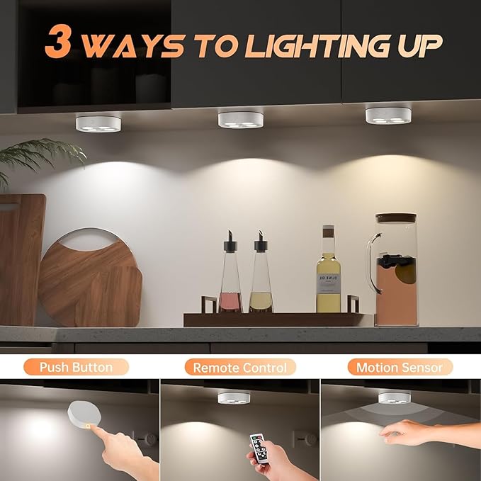 6PCS Motion Sensor Step Light, Rechargeable Puck Lights, Stair Lights Indoor with 3 Colors Temper, Magnet Stick on Light for Closet, Hallway, Stairway, Bathroom, Bedroom, Kitchen