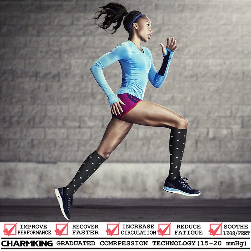CHARMKING Compression Socks for Women & Men (8 Pairs) 15-20 mmHg Graduated Copper Support Calf Socks are Best for Pregnant, Nurses - Boost Performance, Circulation, Knee High Wide Calf(S/M, Multi 18)