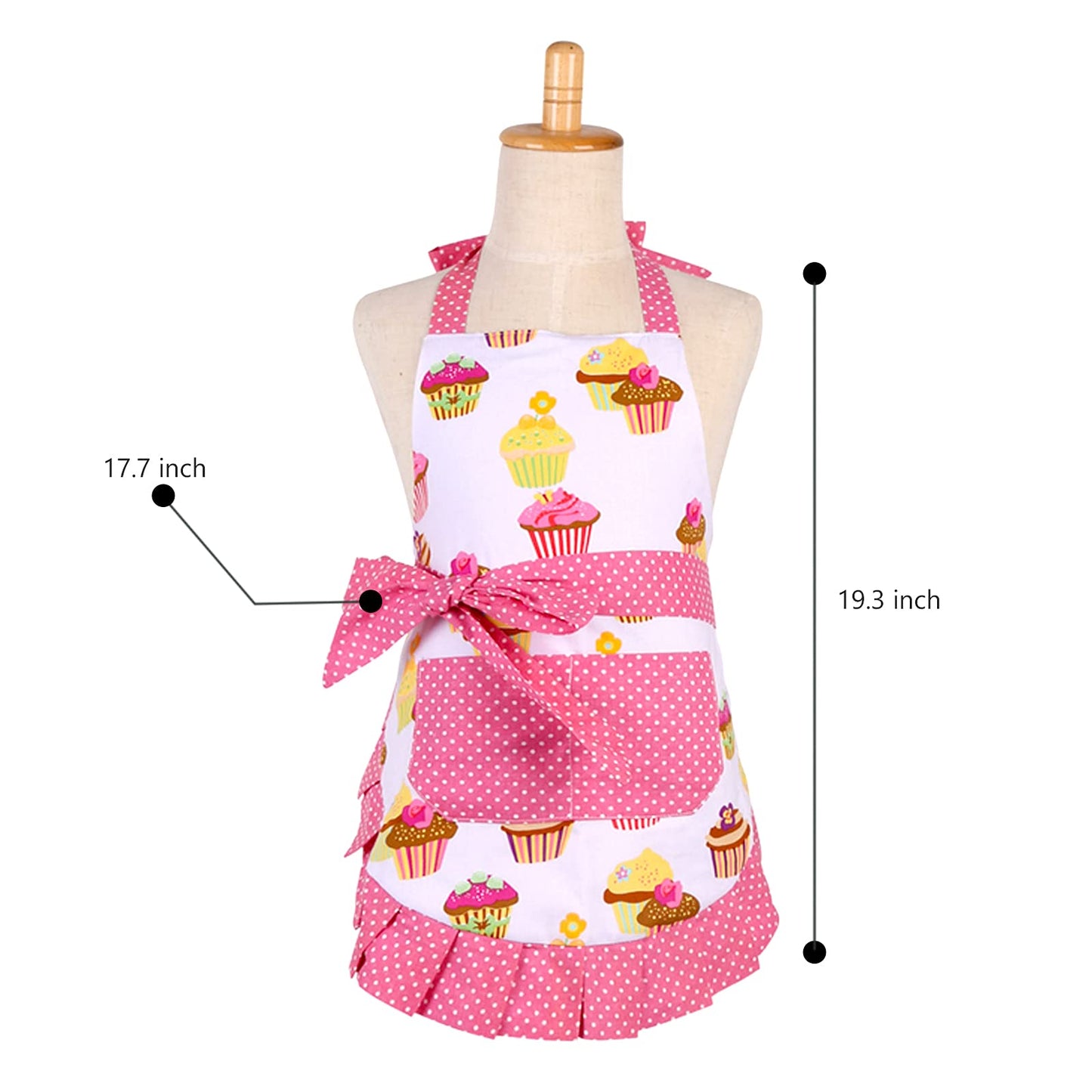 G2PLUS Kid Aprons, Toddler Apron with Pocket, Cupcake Child Apron for Christmas, Cooking, Baking, Gardening (Pink)