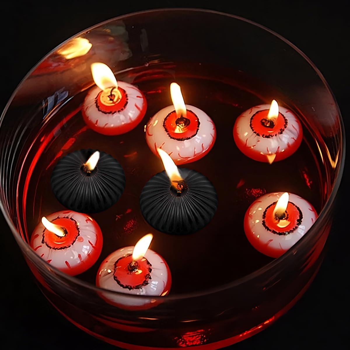 12 Pack 3 Inch Black Floating Candles, 10 Hour Unscented Dripless Tealight Candles for Cylinder Vases, Centerpieces at Wedding Party Halloween - Wavy Float Candle