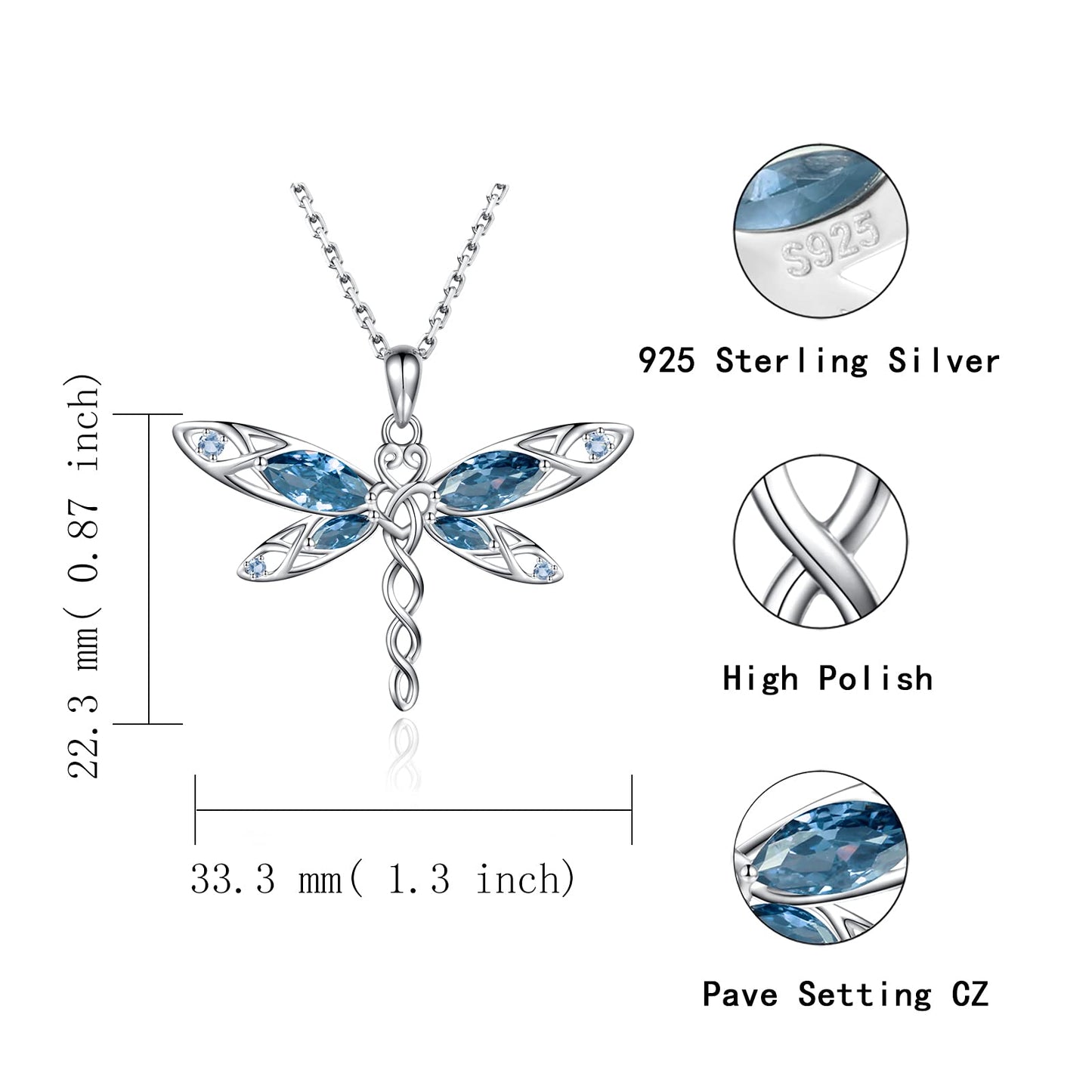 MANBU Sterling Silver Dragonfly Necklace Bracelet for Women Celtic Infinity Dragonfly Pendant Christmas Jewelry Gifts for Nature Lovers (blue dragonfly)
