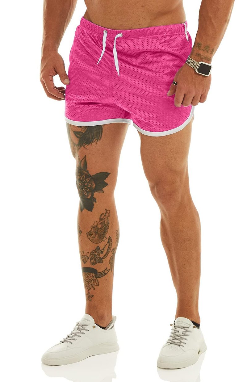 Ouber Men's Fitted Shorts Bodybuilding Workout Gym Running Tight Lifting Shorts with Pockets Green, L