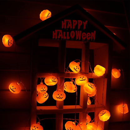 Runleo Halloween Decorations Pumpkin String Lights - 20 LED 10 FT 3D Cute Waterproof Orange Jack-O-Lantern Battery Operated Lights, 2 Modes Steady/Flickering Light for Indoor Outdoor Party Decor