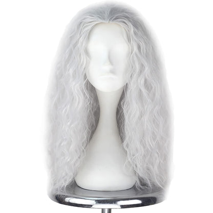 iCos Old Lady Wig - Long Curly Fluffy Dirty Silver Grey Witch Hair Wig for Grandma, Halloween Costume, Movie Cosplay, Punk Style - Adult Men & Women
