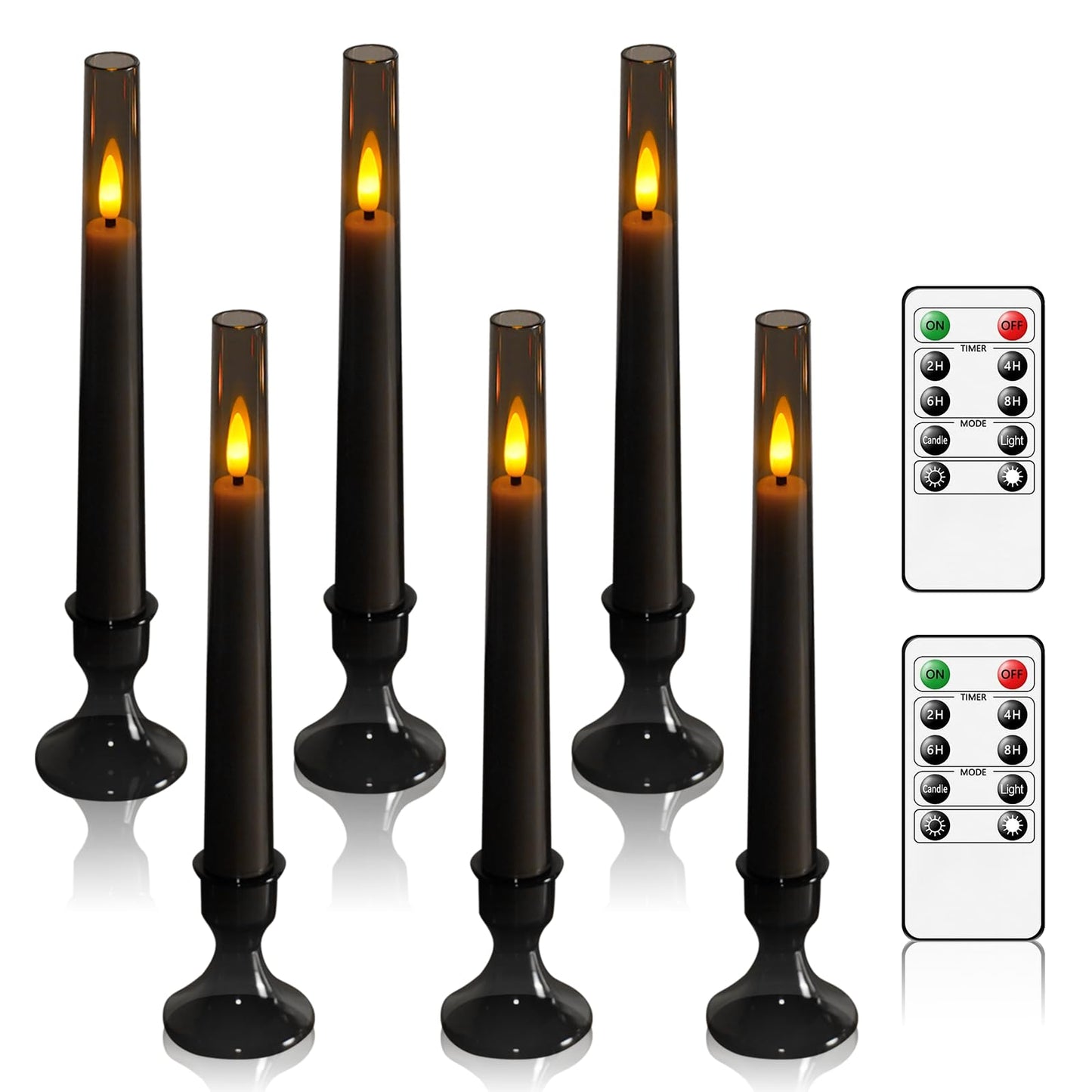 Sasigeiaa Flameless Taper Candles,with Remote and Timer Flickering Flameless Candles,6 Pack Led Candles,with Base Battery Operated Candles， Taper Candles for Home, Wedding, Party (Grey)