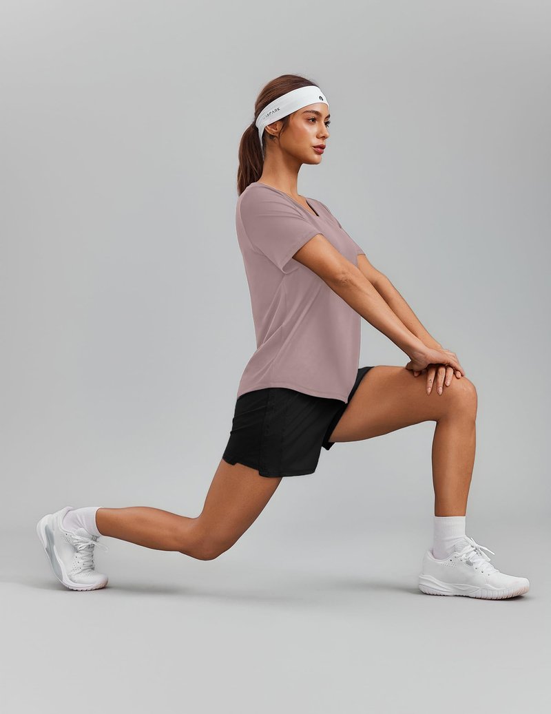 PINSPARK UV Protection Shirts for Women Short Sleeve V Neck UPF 50+ Sun Tops Moisture Wicking Hiking Running Athletic T-Shirts,Warm Tan Small