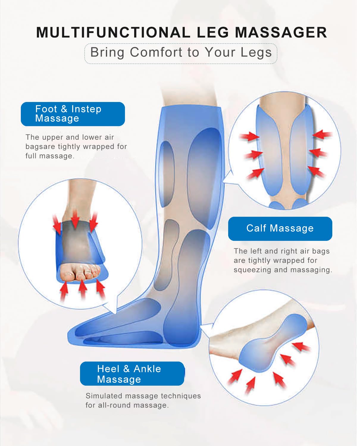 LINGTENG Air Compression Leg Massager with Heat, Leg Massager Simulates Kneading and Stroking of Tissues by Using an Inflatable Garment, Gifts for Women Men (Black)