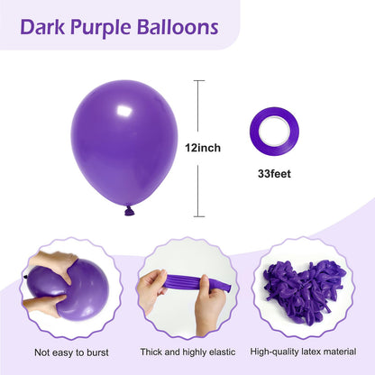 FOTIOMRG Dark Purple Balloons 12 inch, 50 Pack Deep Purple Latex Party Balloons Helium Quality for Birthday Butterfly Halloween Party Decorations (with Purple Ribbon)