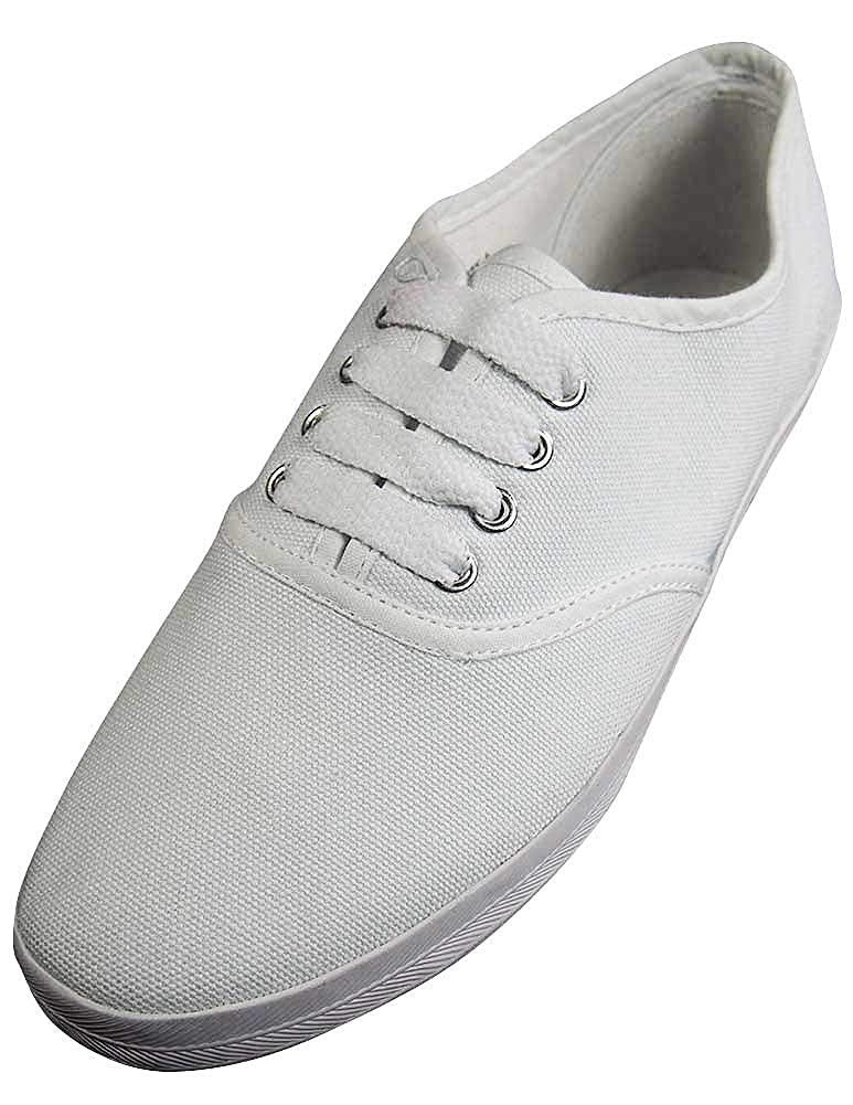 Easy USA Womens Lace Up Canvas Plimsol Sneakers Shoes White 10