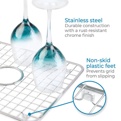 InterDesign Sink Grid with Hole, Polished Stainless Steel, 12.75x11 inches