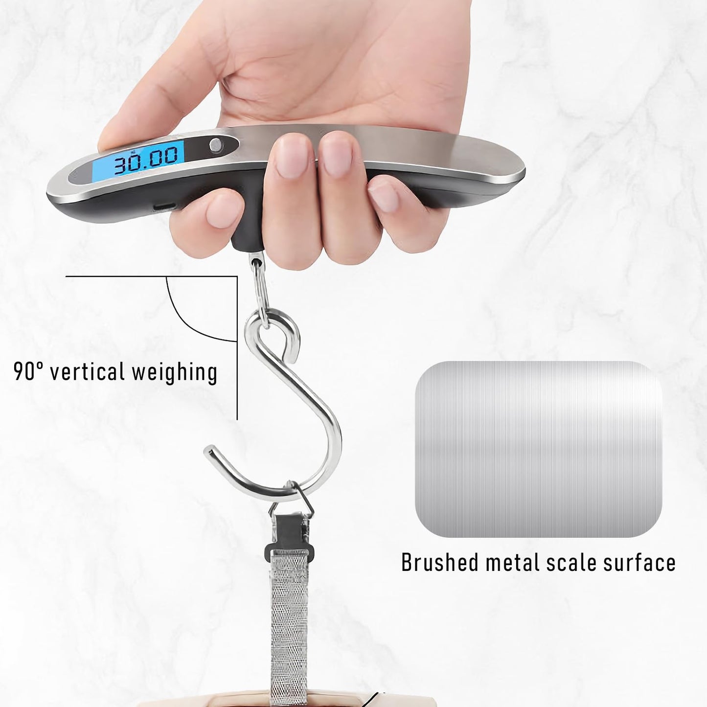 Casbomy Luggage Scale, New 2.0 Portable Digital Suitcase Weight Scale with USB Charging, 110 Lb/50kg Luggage Scale with Hook, Travel Scale for Travel, Household and Outdoor