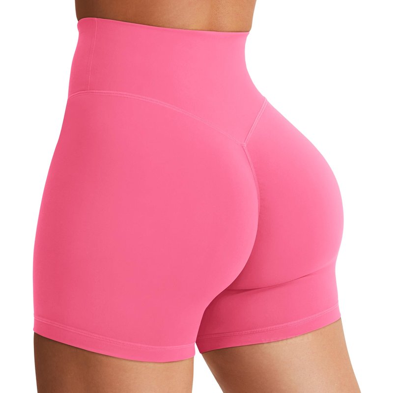 YEOREO Women's Biker Shorts 3.6" / 4.5" / 6" Workout Gym Shorts High Waist Tummy Control Hidden Scrunch Running Yoga Pink Lemonade