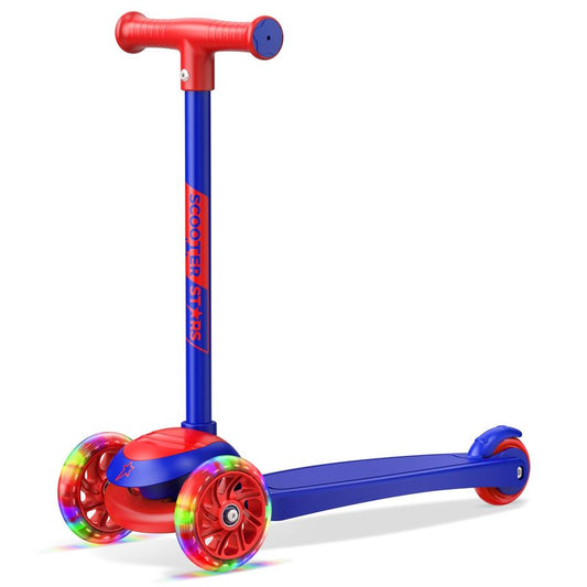 3 Wheel Scooter for Kids, Smooth Light Up LED Front Wheels, Wide Anti Slip Deck, Rear Foot Brake, Easy Lean to Steer Maneuvering, Indoor & Outdoor Ride On Toys for Ages 2 Up, Dark Blue Color