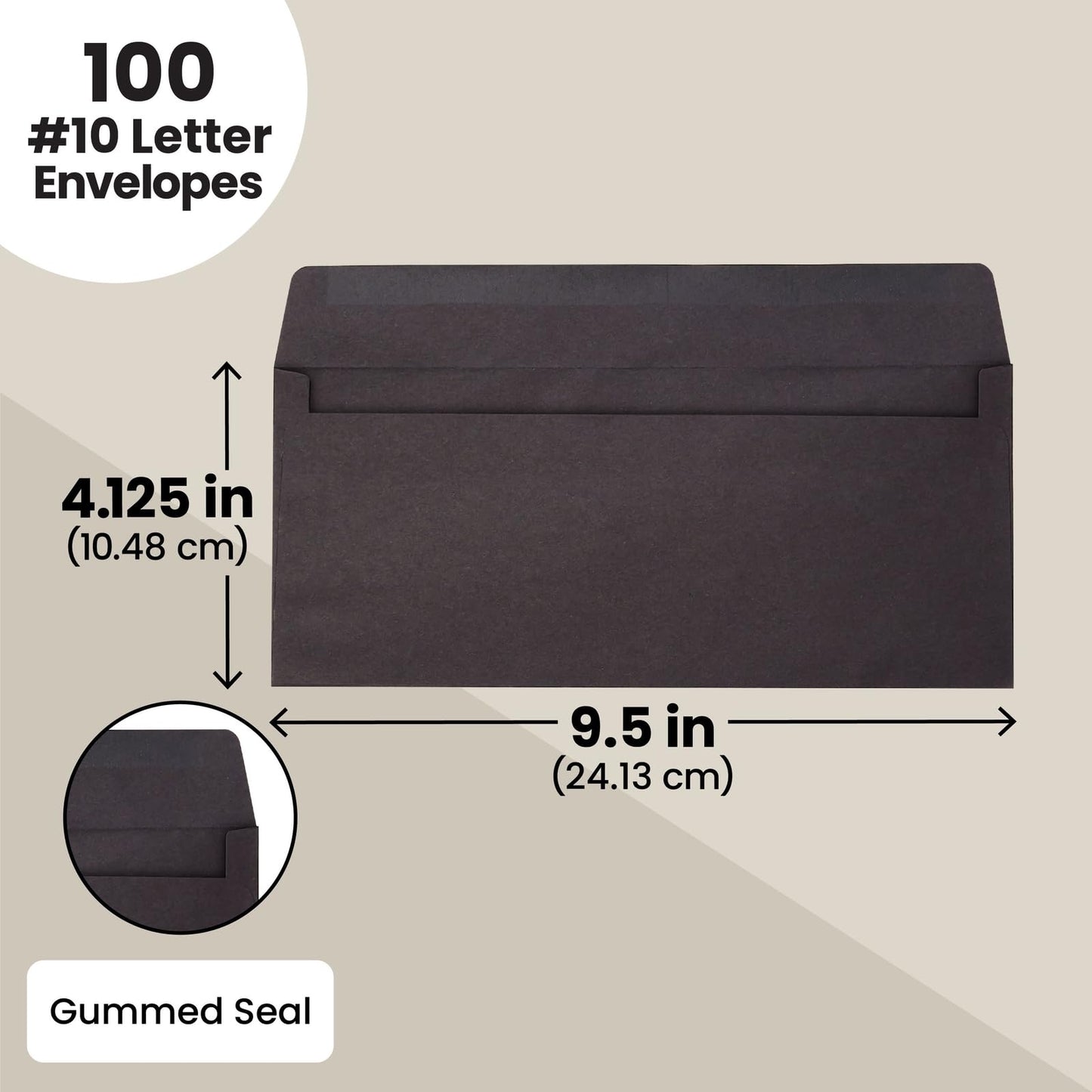 Juvale Black Envelopes - Bulk Letter Envelopes for Personal & Business Mailings - Square Flap & Gummed Seal - 100 Pack #10, 9.5 x 4.13 In