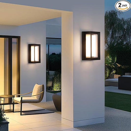 Outdoor Porch Light,15%-100% Dimmable Indoor Wall Light Fixtures,3000K/4000K/6500K Adjustable,24W Exterior Wall Lighting,Waterproof Outdoor Modern Wall Sconce Lights,2160LM Indoor Wall Sconce 2 Pack