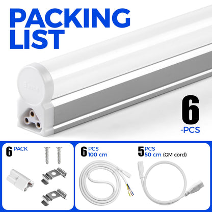 Barrina Led Batten Light 4ft, 6 Packs, T5 Led Tube Lights, 2200lm 6500K Super Bright White LED Garage Lighting, Wall and Ceiling Batten Lights, 20W
