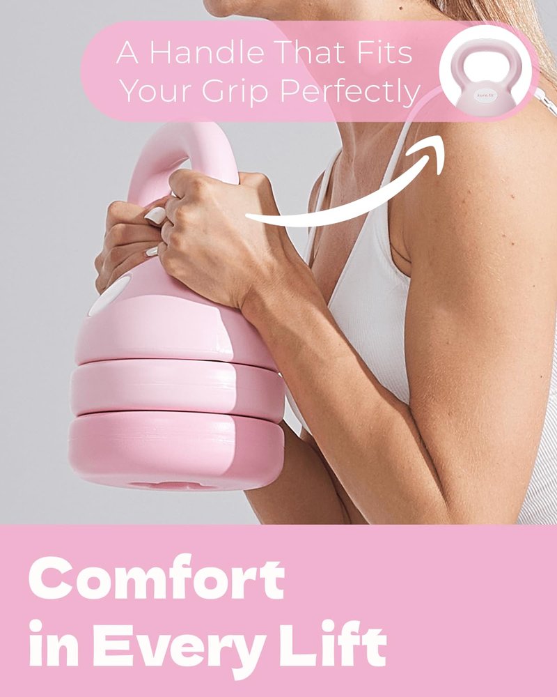 kure.fit Adjustable Kettlebell | 5 lb - 12 lb | Kettlebell Weights Set for Home Gym | Full-Body Workouts, Strength Training, Weight Loss | Fabric Booty Band | Beginners & Women | Pink