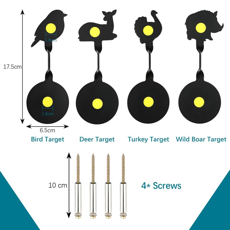 4-Pack Spinner Shooting Targets Auto Reset Steel Resetting Gun Target Heavy Metal Steel Spinning Target for Shooting (Animals - Group 1)