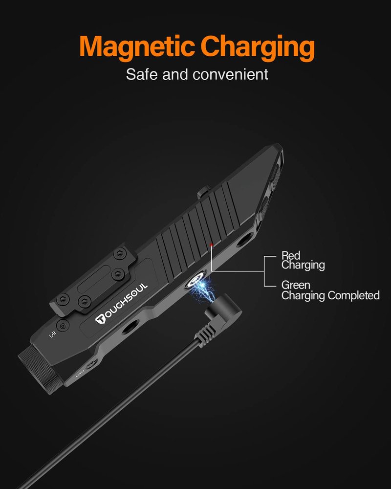 TOUGHSOUL Tactical Flashlight Green Laser Sight Combo, 1750 Lumen Picatinny Rail MLOK Mounted Rechargeable Rifle Flashlight (Green Laser)