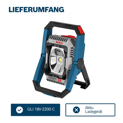 Bosch Professional 18V System Cordless LED Construction Site Floodlight GLI 18V-2200 C (max. brightness 2200 lumen, Connect Ready, without battery/charger)