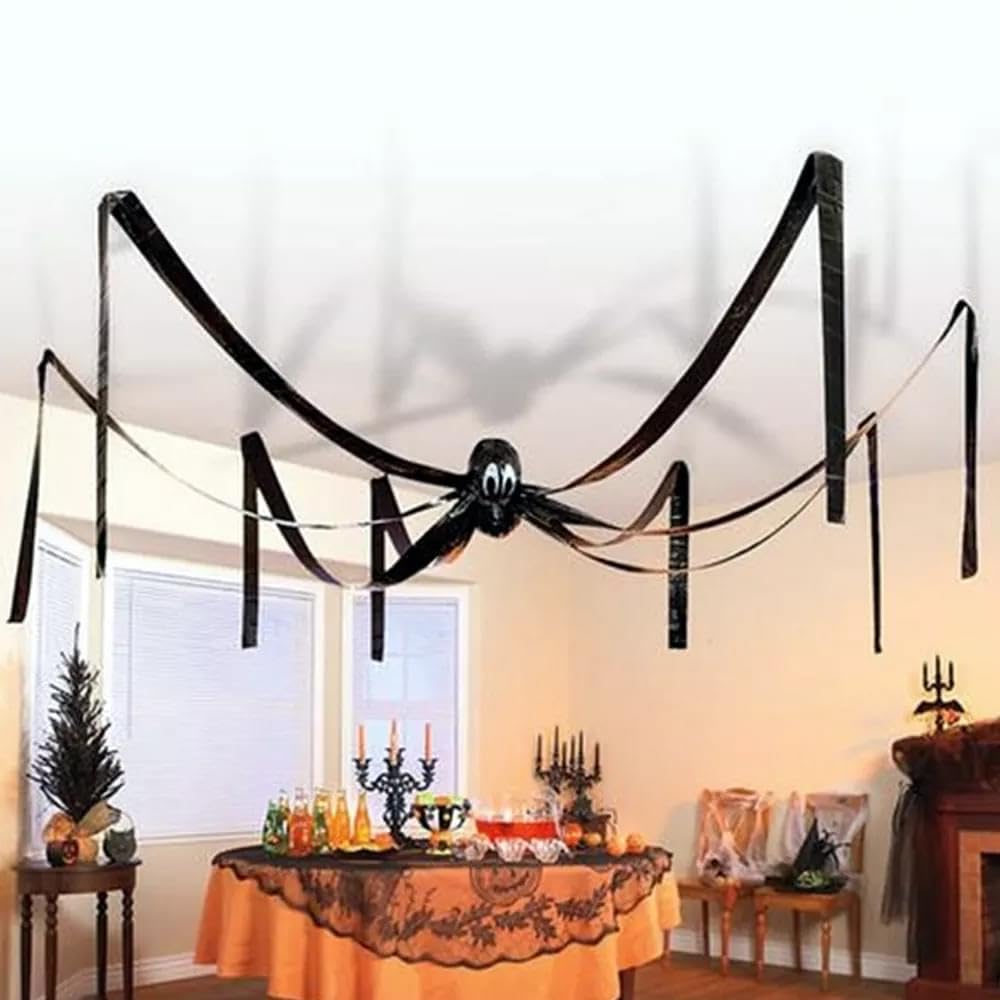 Giant Hanging Black Plastic Spider Halloween Decoration - 20ft (1 Pc.) Perfect Spooky Addition for an Unforgettable Halloween Night