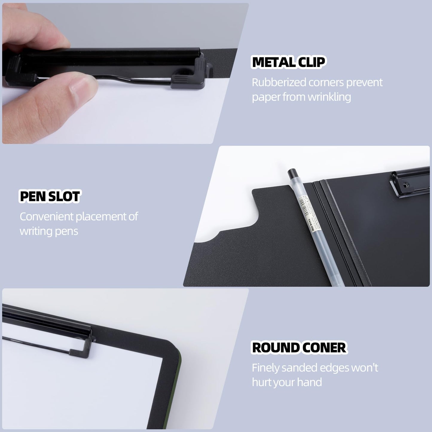 FRETONBA Clipboard Folder, A4 Foldable Clipboard with Horizontal and Vertical Double Metal Clips, 360 Degree Foldable Binder Clipboards with Pen Holder, File Cover Work Folder Clipboards, Green