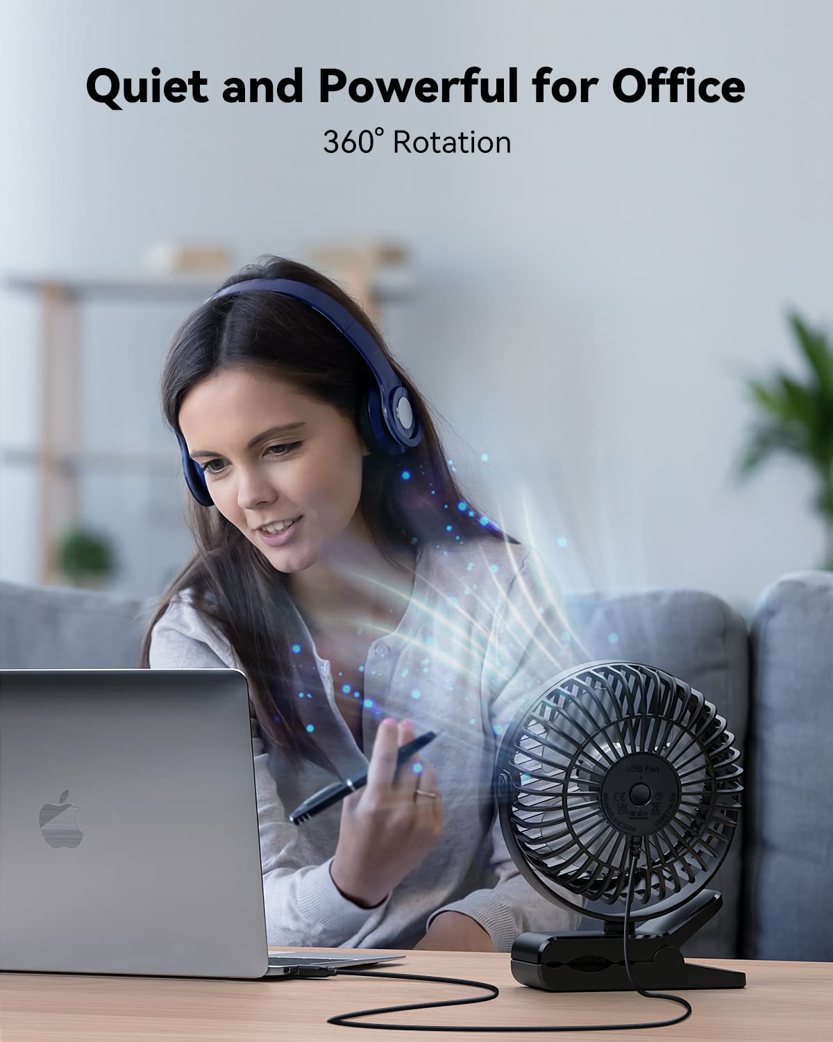 GEHEN Clip-On Fan with Sturdy Clamp, USB-Powered Fan 3-Speed, Ultra-Quiet Operation Ideal for Bedroom, Office, & Stroller