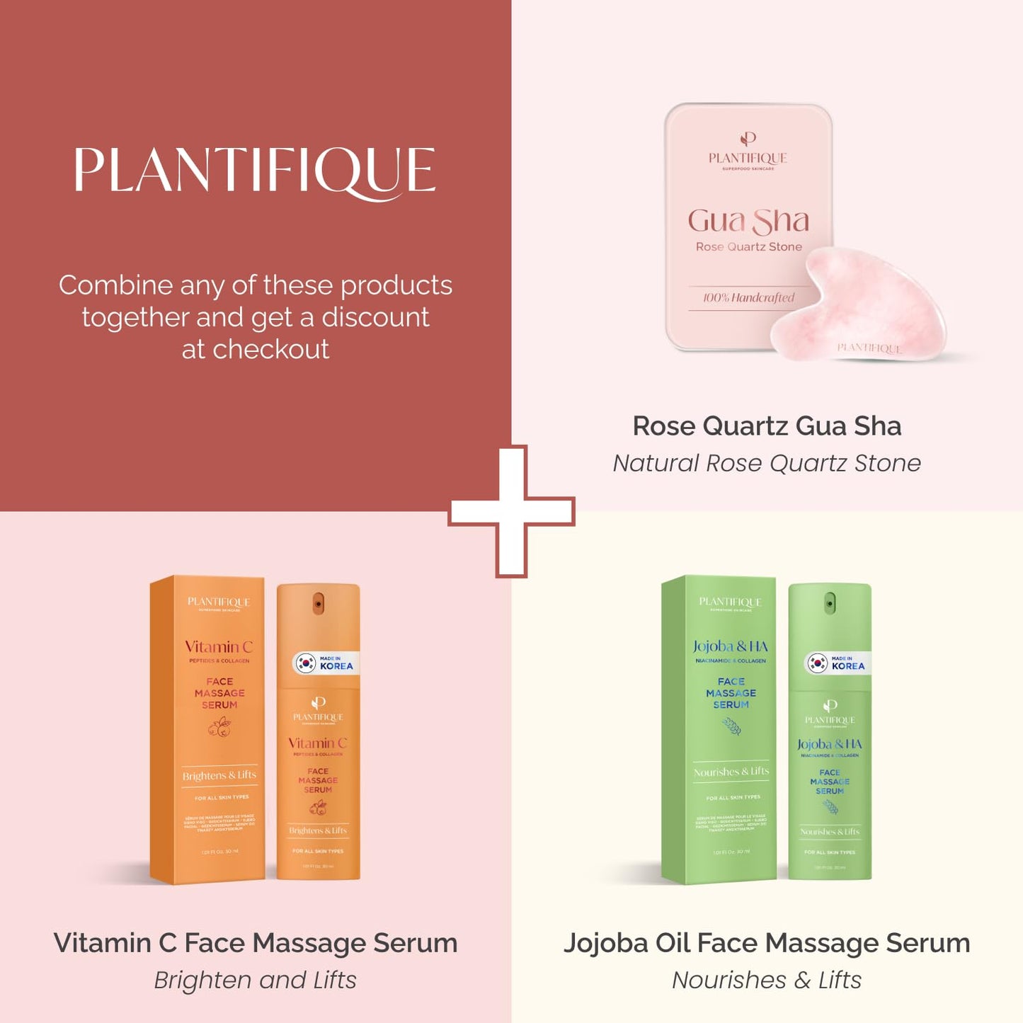 PLANTIFIQUE Jade Roller & Gua Sha Set – Real Jade Facial Tools for Skin Care Routine – Certified Face Massager for Radiant Skin