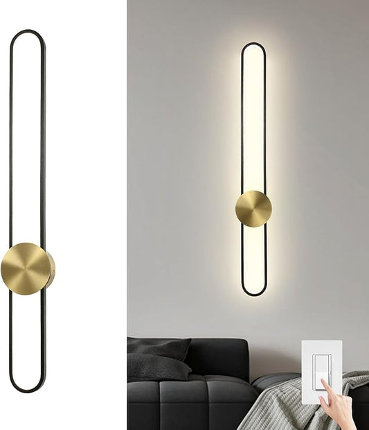JAYMP Modern Wall Sconce Dimmable LED Wall Light Fixture, Hardwired Wall Lamp for Living Room, Dining Room, Bedroom, Hallway, Lobby, Entryway (Brushed Black, H90cm/35.4inch)