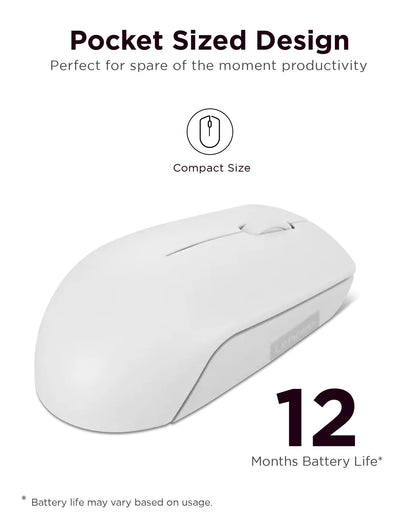 Lenovo 300 Wireless Mouse – Computer Mouse for PC, Laptop with Windows – Ambidextrous Design – 2.4 GHz Nano USB Receiver – 12 Month Battery Life