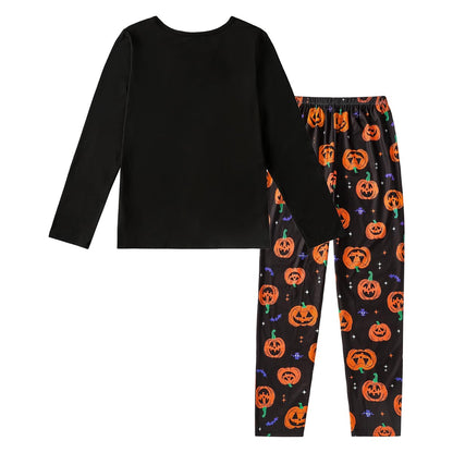 VENTELAN Women's Halloween Pajama Set Soft Lounge Sets Long Sleeve Sleepwear Holiday 2 Piece Pjs Loungewear,Halloween Black,3XL