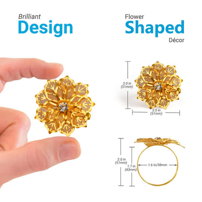 URWOOW 12 Pack Flower Napkin Rings Holders Clear Rhinestone Décor Dinner Party Wedding Christmas Gathering