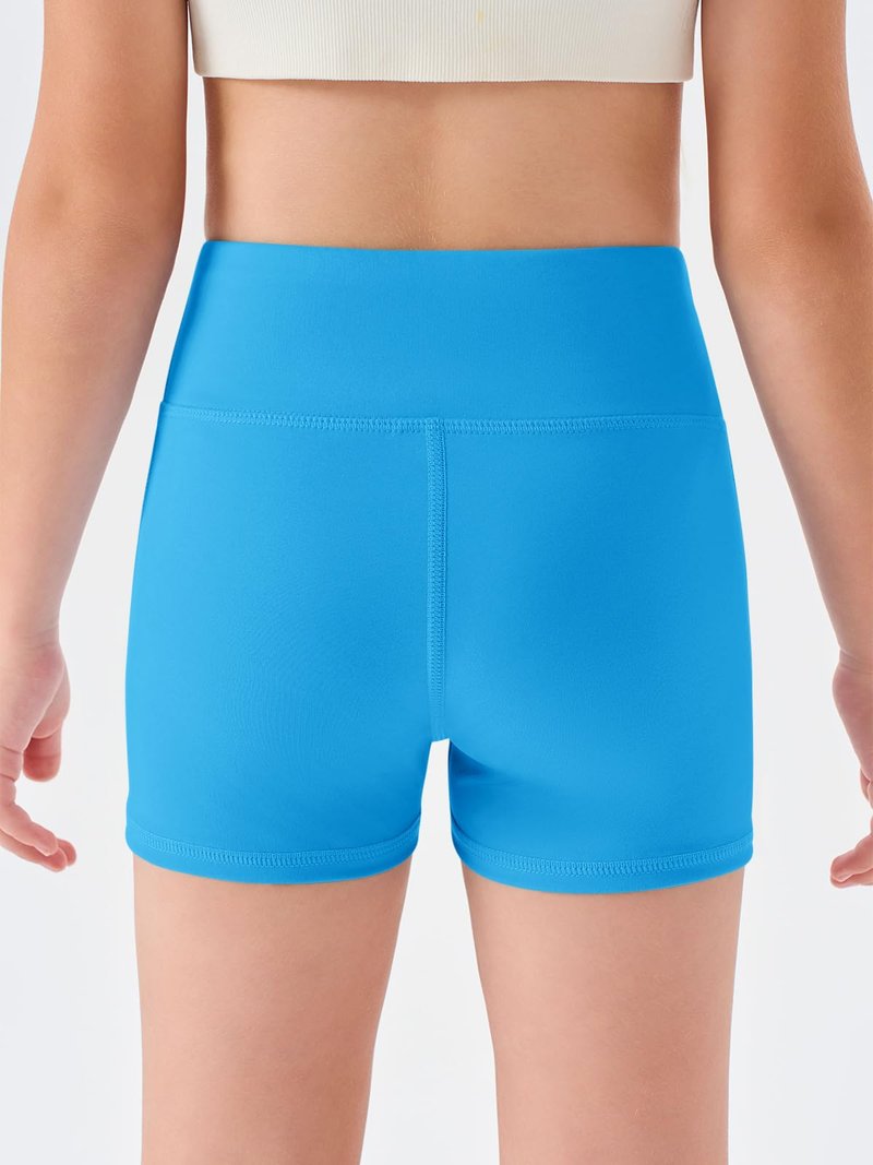 Haloumoning Girls Athletic Shorts Kids High Waisted Yoga Dance Biker Shorts Comfy Gymnastics Shorts 5-14Y Lake Blue