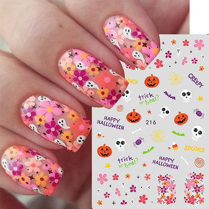 Halloween Nail Art Stickers Decals Halloween Horror Spooky Self-Adhesive Nail Designs Supply Halloween Devil Ghost Spider Web Nail Decals for Women Girls DIY Manicure Tips Horror Party Nail Decoration
