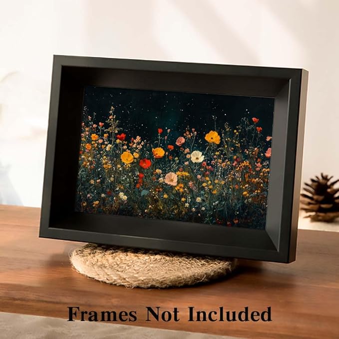 Yesad Wildflowers Field Landscape Wall Art, Floral Canvas Wall Art Wildflowers at Night Flower Prints Painting Rustic Wall Décor for Living Room Bedroom Farmhouse (Unframed,30”x20”,Wildflower1)