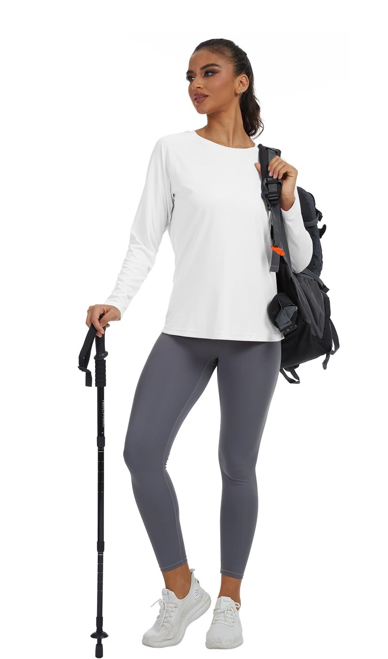 PLUMZJOY Women's Sun Shirts UPF 50+ Long Sleeve UV Protection Shirt Quick Dry Tops for Workout Hiking Running Rash Guard White S