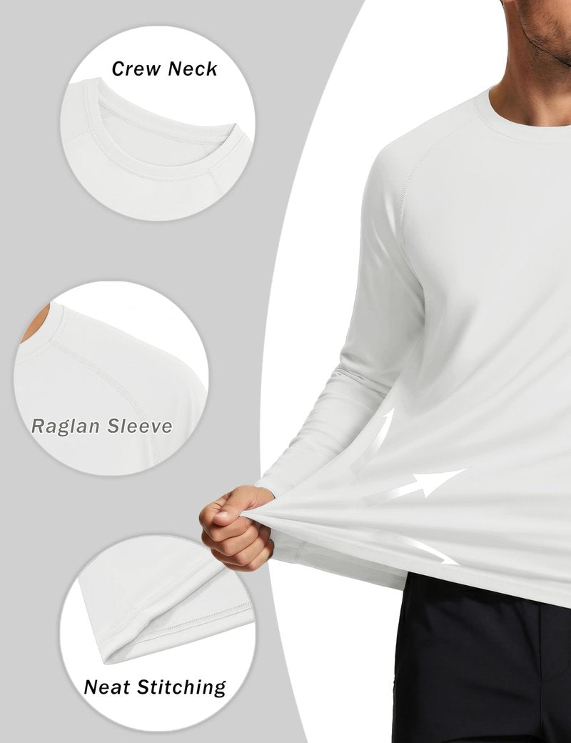 MAGCOMSEN 2 Pack Men's Long Sleeve Shirts Sun Protection UPF 50+ UV SPF Dry Fit T-Shirt for Swim Athletic White L