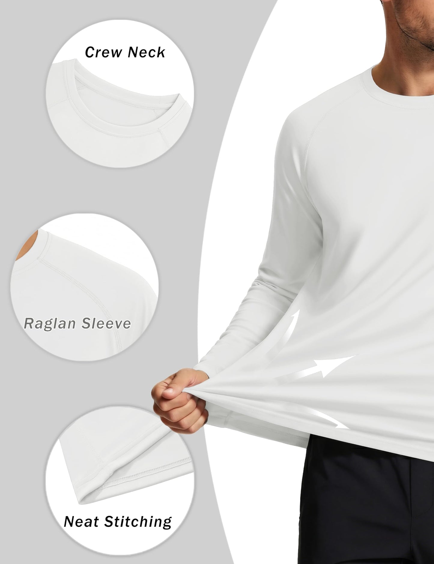 MAGCOMSEN 2 Pack Men's Long Sleeve Shirts Sun Protection UPF 50+ UV SPF Dry Fit T-Shirt for Swim Athletic White M