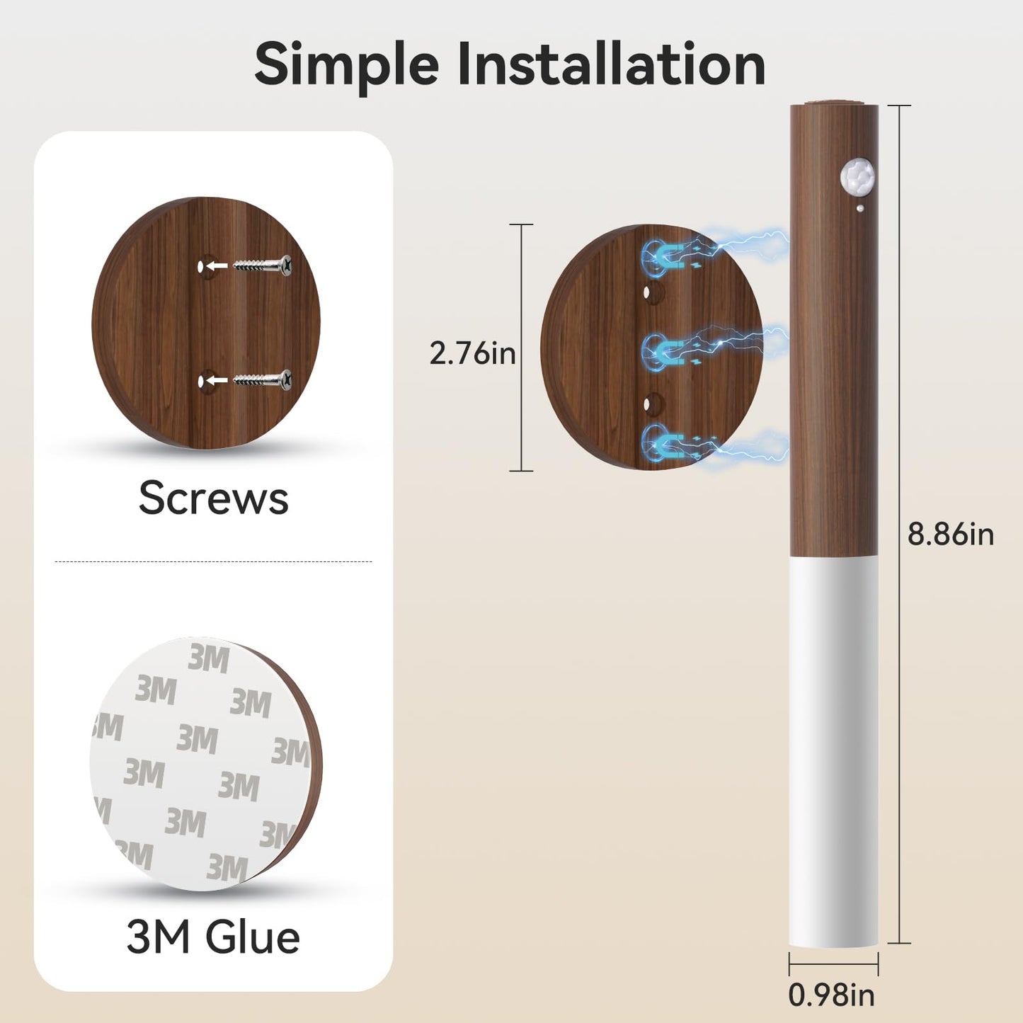 Battery-Operated Motion Sensor Night Lights: 2200mAh Rechargeable Wall Sconces Magnetic Wall Lights Wireless Stairway Lights Portable Hallway Light Wooden Wall Lighting for Bedroom Stair Picture