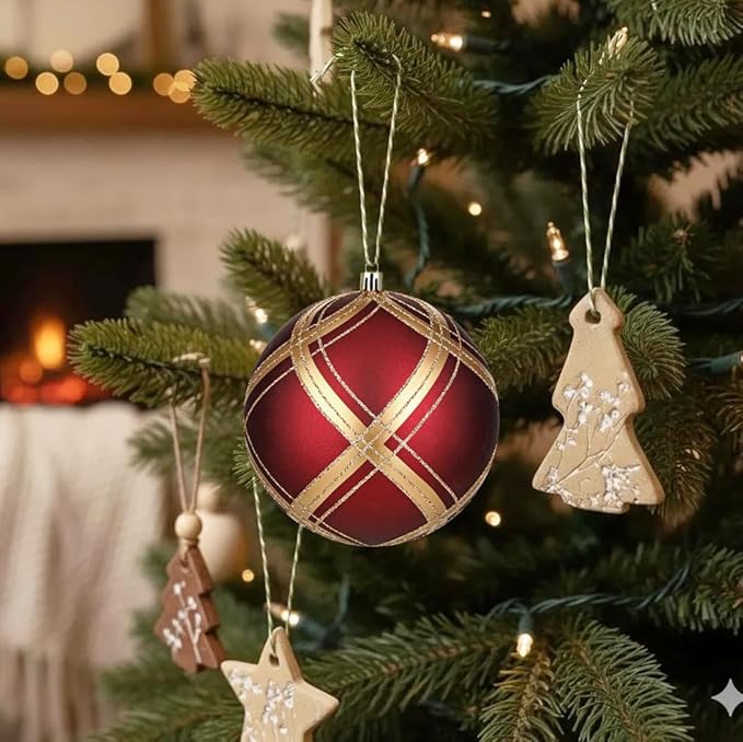 4.7" Large Plastic Christmas Balls Ornaments Set of 4, Glitter Shatterproof Christmas Bulbs Ornaments for Xmas Tree Decorations, Burgundy & Bronze Ornament for Tree,Mantel,Garland,Winter,Party Decor